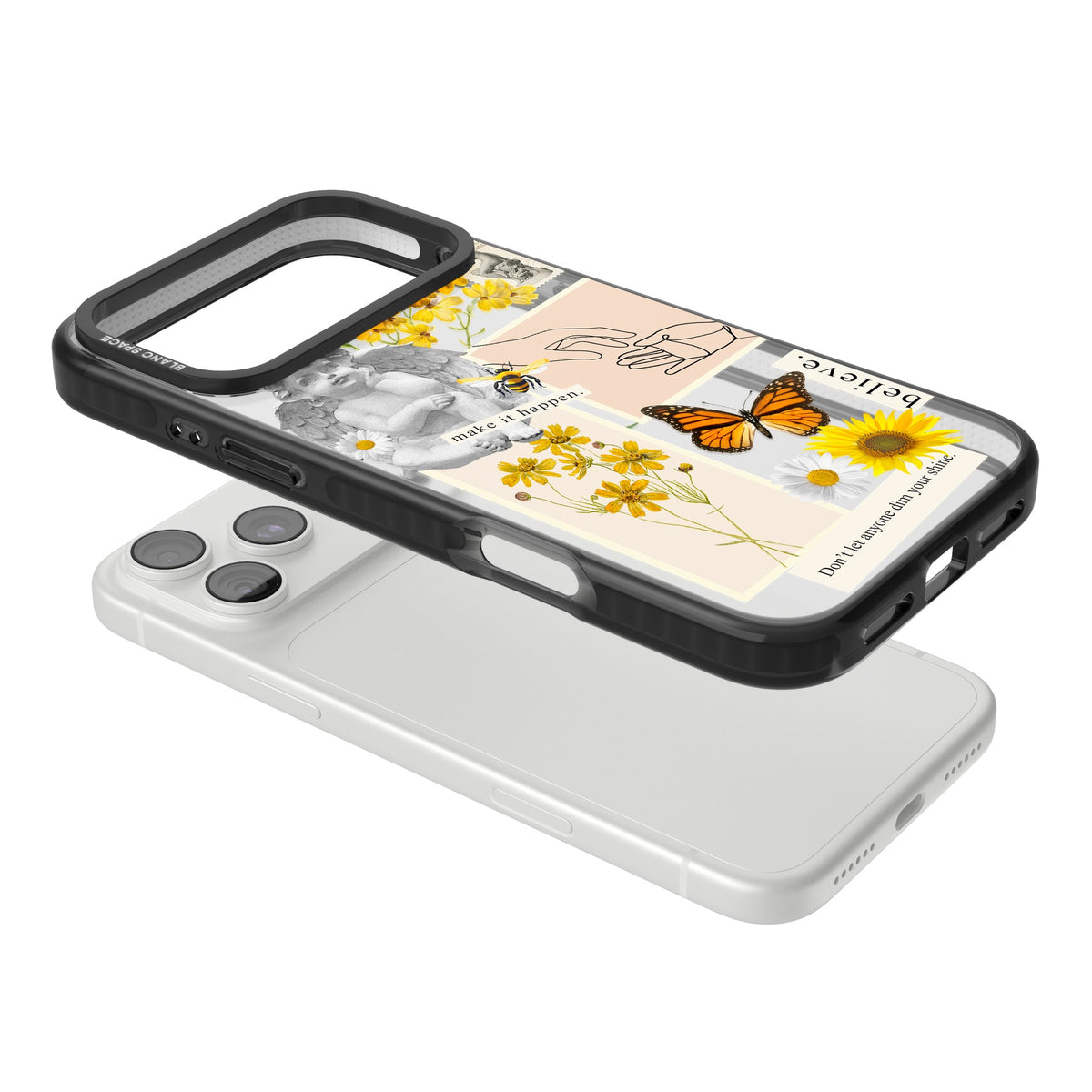 Yellow Wildflower Collage iPhone 18 Pro Max Impact Black Phone Case angled
