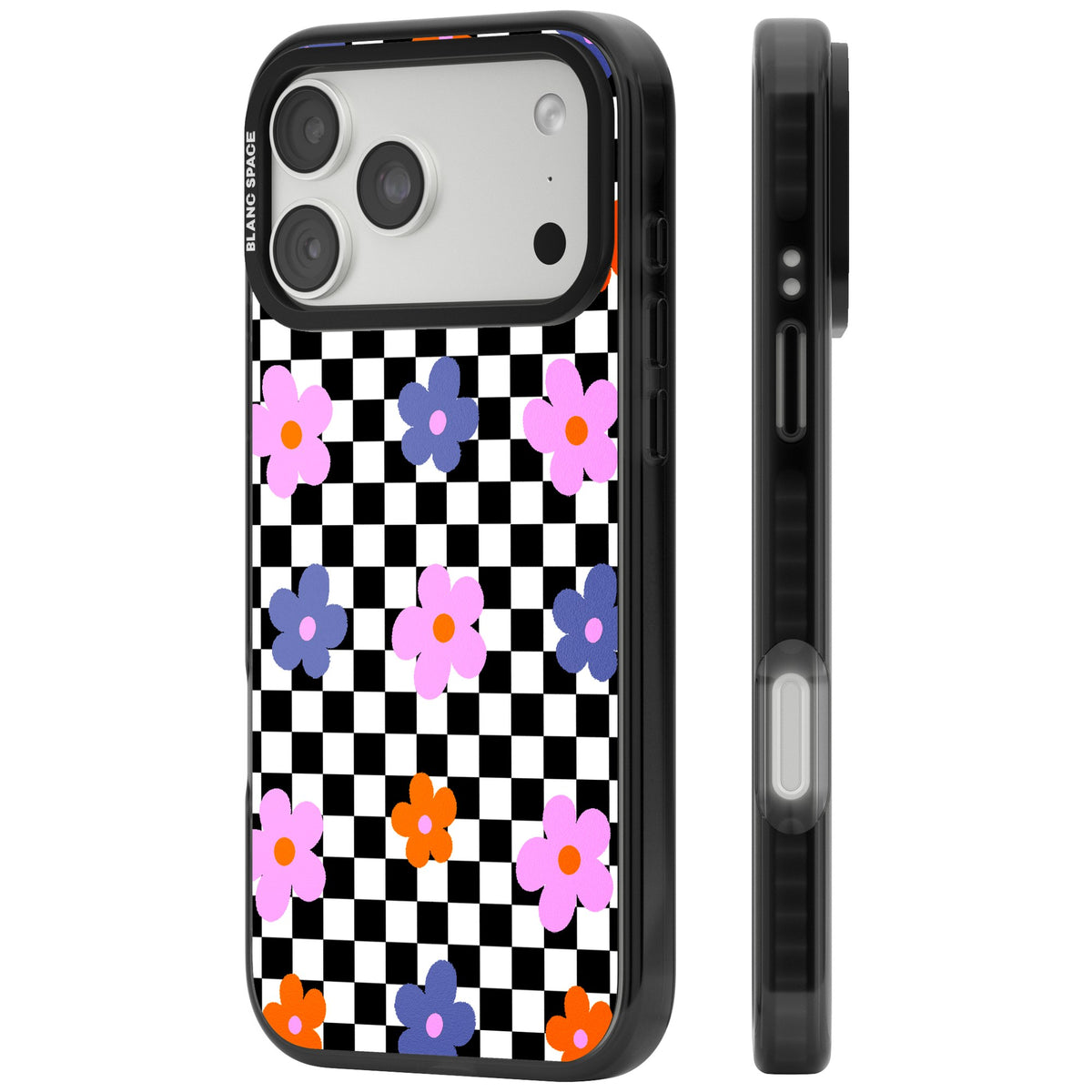 Checkered Blossom iPhone 18 Pro Max Impact Black Phone Case side