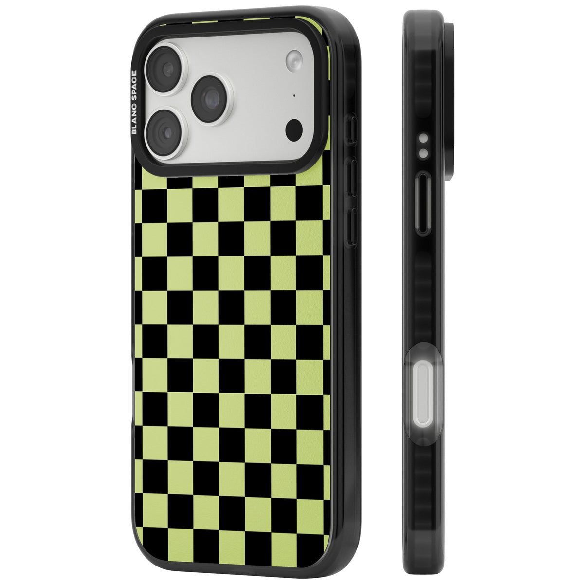Black & Lime Check iPhone 18 Pro Max Impact Black Phone Case side