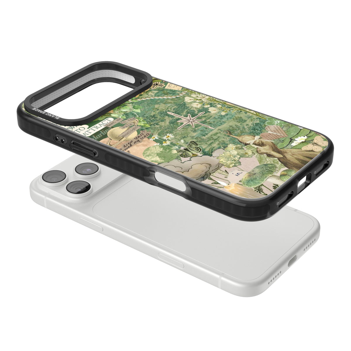 Green Vintage Collage iPhone 18 Pro Max Impact Black Phone Case angled