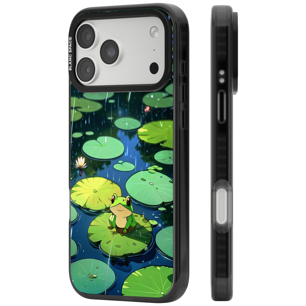 Frog In Lily Pond iPhone 18 Pro Max Impact Black Phone Case side
