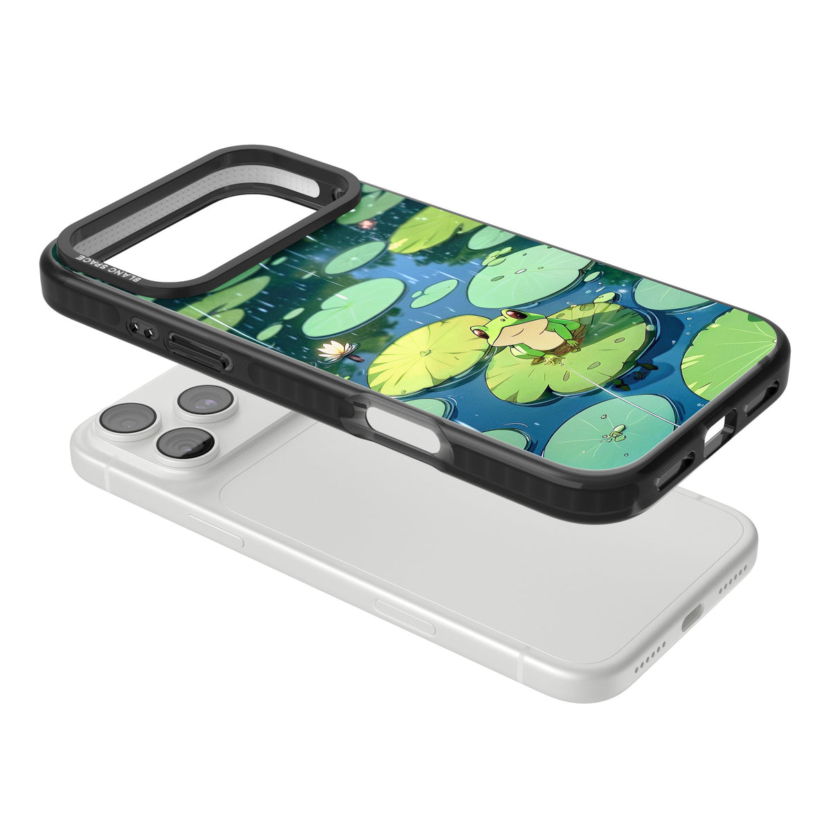 Frog In Lily Pond iPhone 18 Pro Max Impact Black Phone Case angled