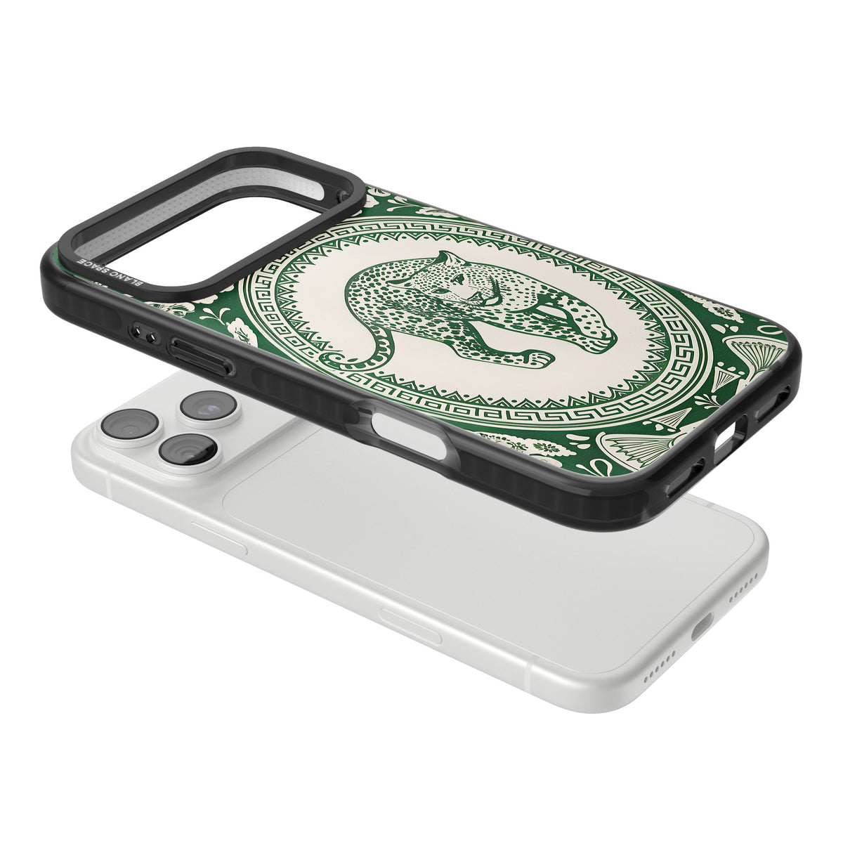 Green Leopard iPhone 18 Pro Max Impact Black Phone Case angled