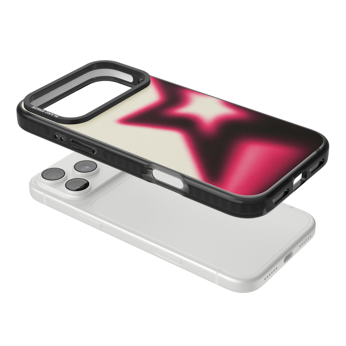 Rouge Y2K iPhone case featuring a blurred aura star in hot pink and black on a soft cream background iPhone 18 Pro Max Impact Black Phone Case angled