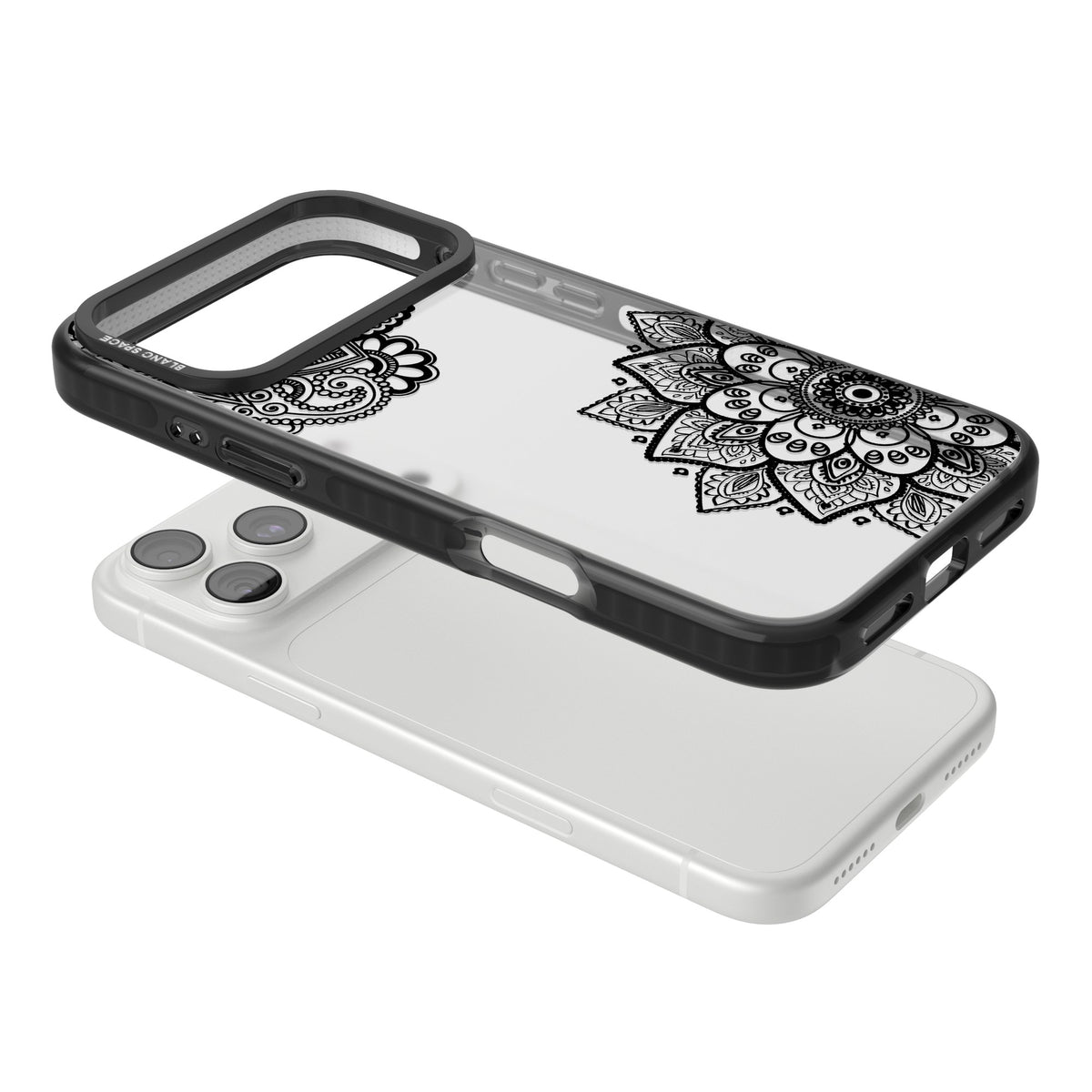 Black Henna Florals iPhone 18 Pro Max Impact Black Phone Case angled