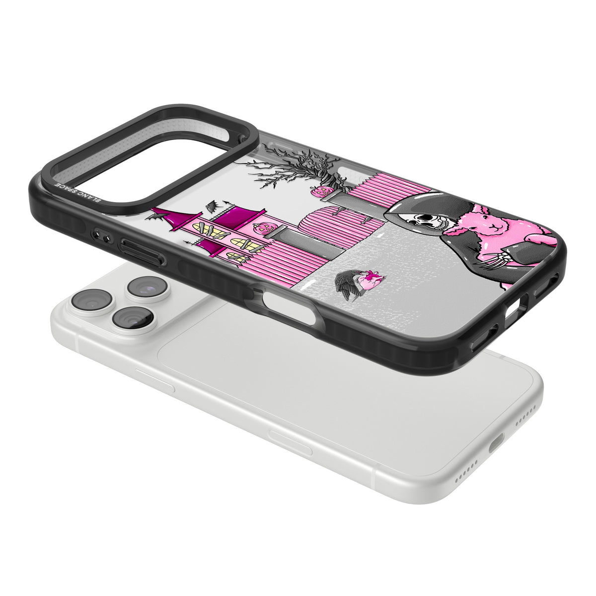 Pink Requiem iPhone 18 Pro Max Impact Black Phone Case angled