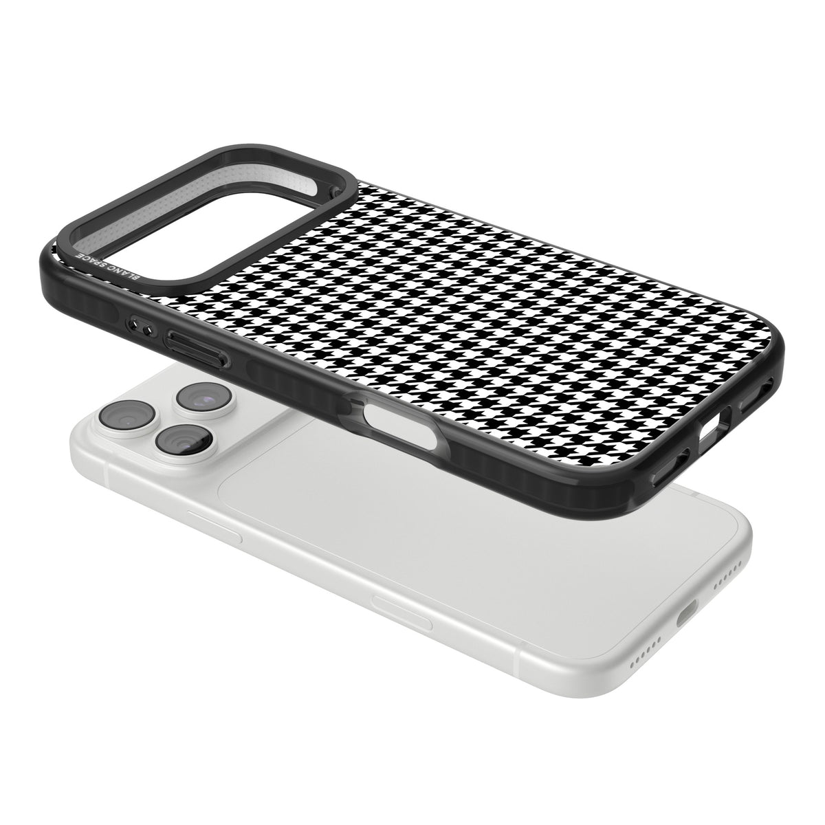 Black Houndstooth Pattern iPhone 18 Pro Max Impact Black Phone Case angled