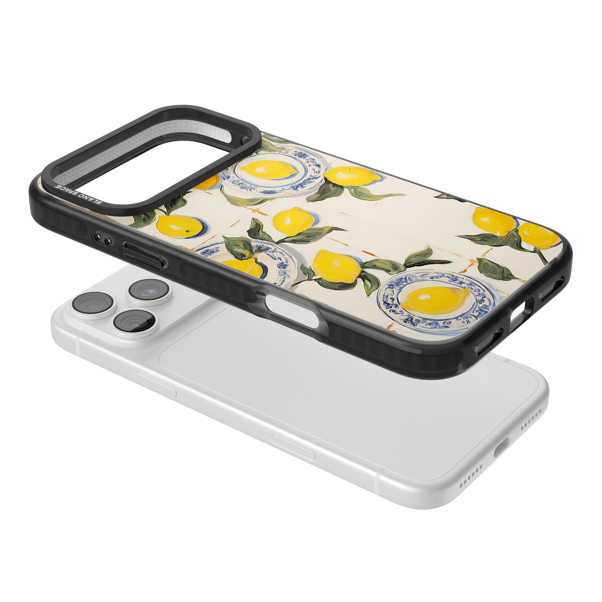 Lemons & Porcelain iPhone 18 Pro Max Impact Black Phone Case angled