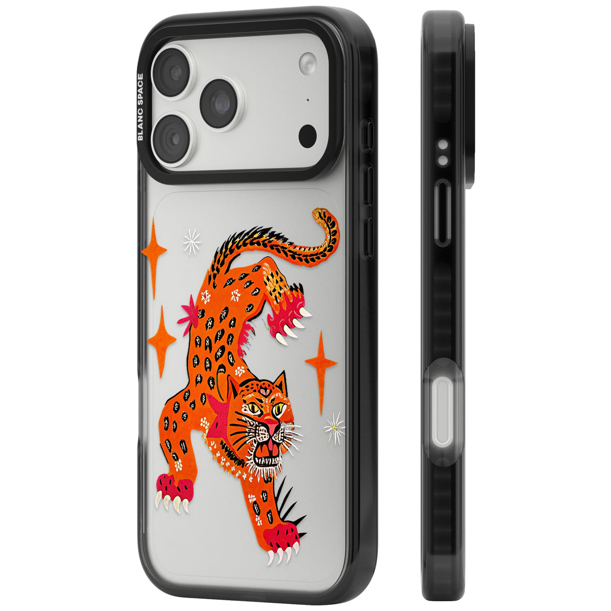 Fierce Jaguar Clear iPhone 18 Pro Max Impact Black Phone Case side