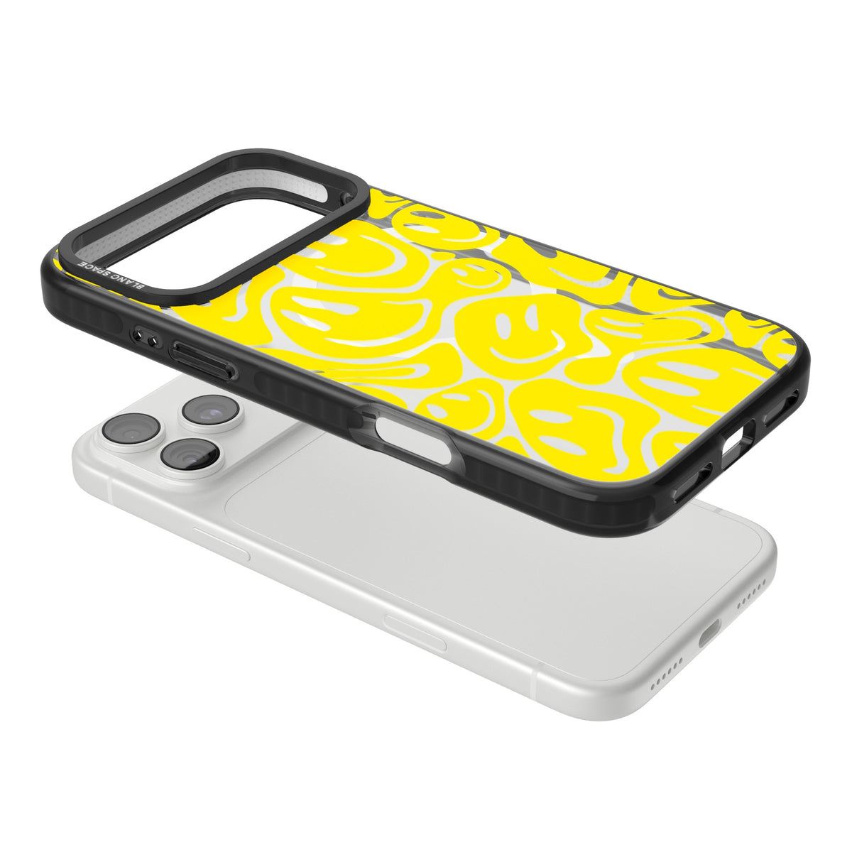 Yellow Acid Faces iPhone 18 Pro Max Impact Pro Black Phone Case angled