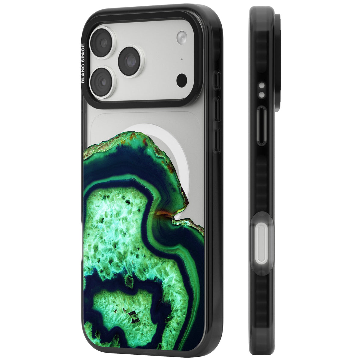 Emerald Agate Slice iPhone 18 Pro Max Impact Pro Black Phone Case side