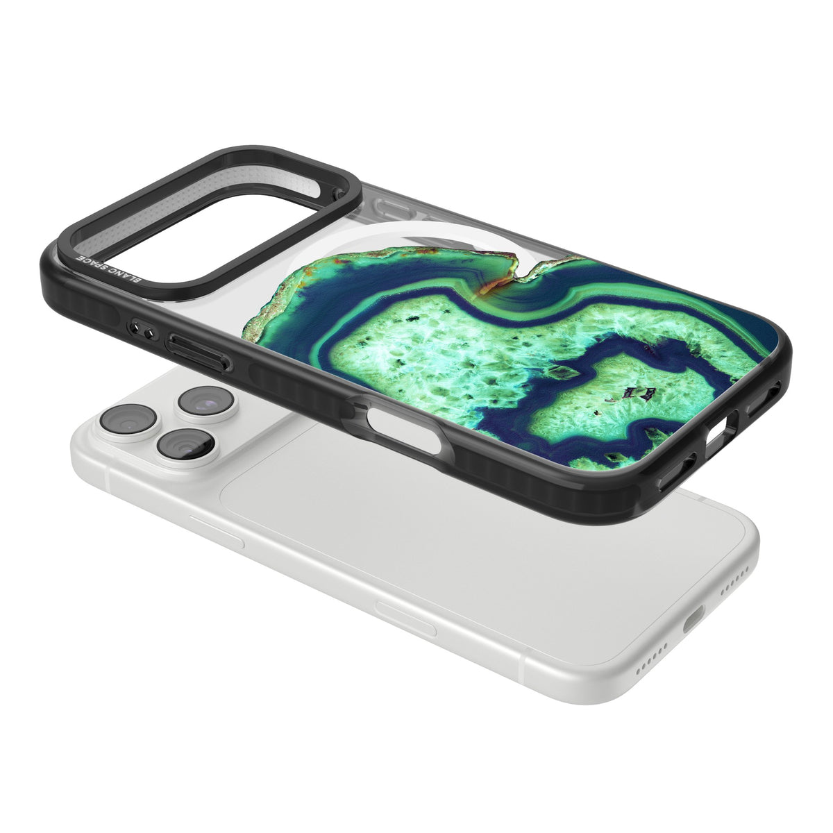 Emerald Agate Slice iPhone 18 Pro Max Impact Pro Black Phone Case angled