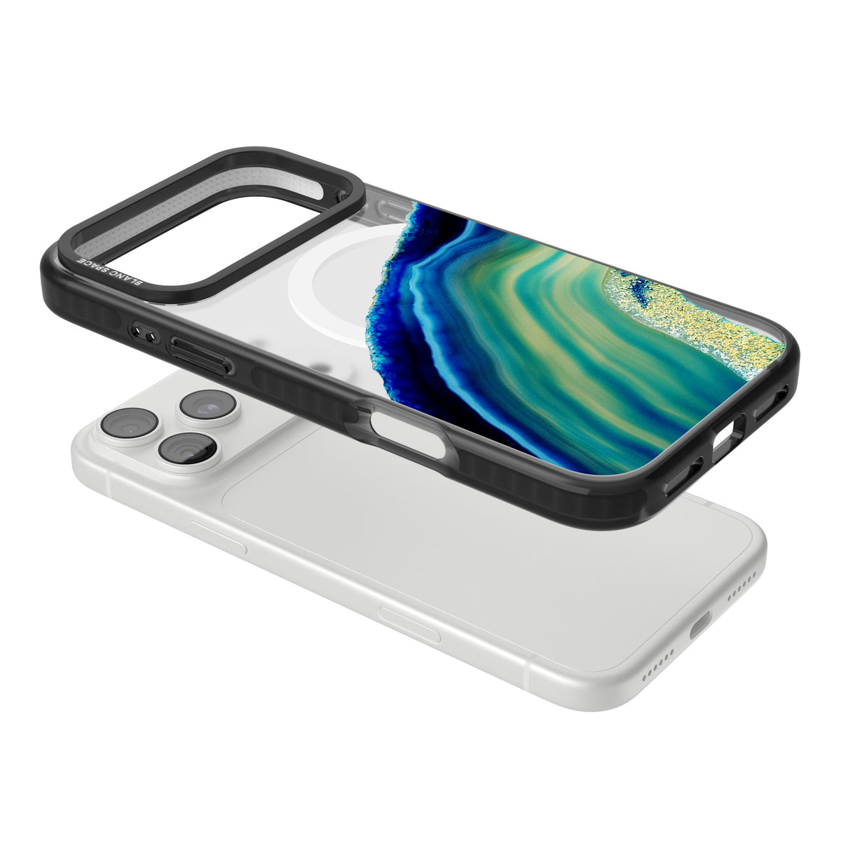 Green & Blue Emerald Geode iPhone 18 Pro Max Impact Pro Black Phone Case angled