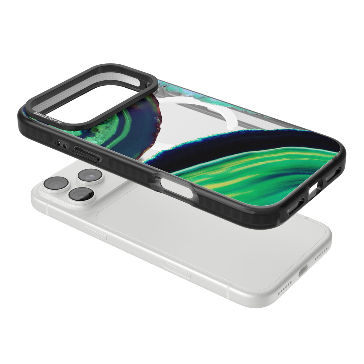 Green Geode Glow iPhone 18 Pro Max Impact Pro Black Phone Case angled