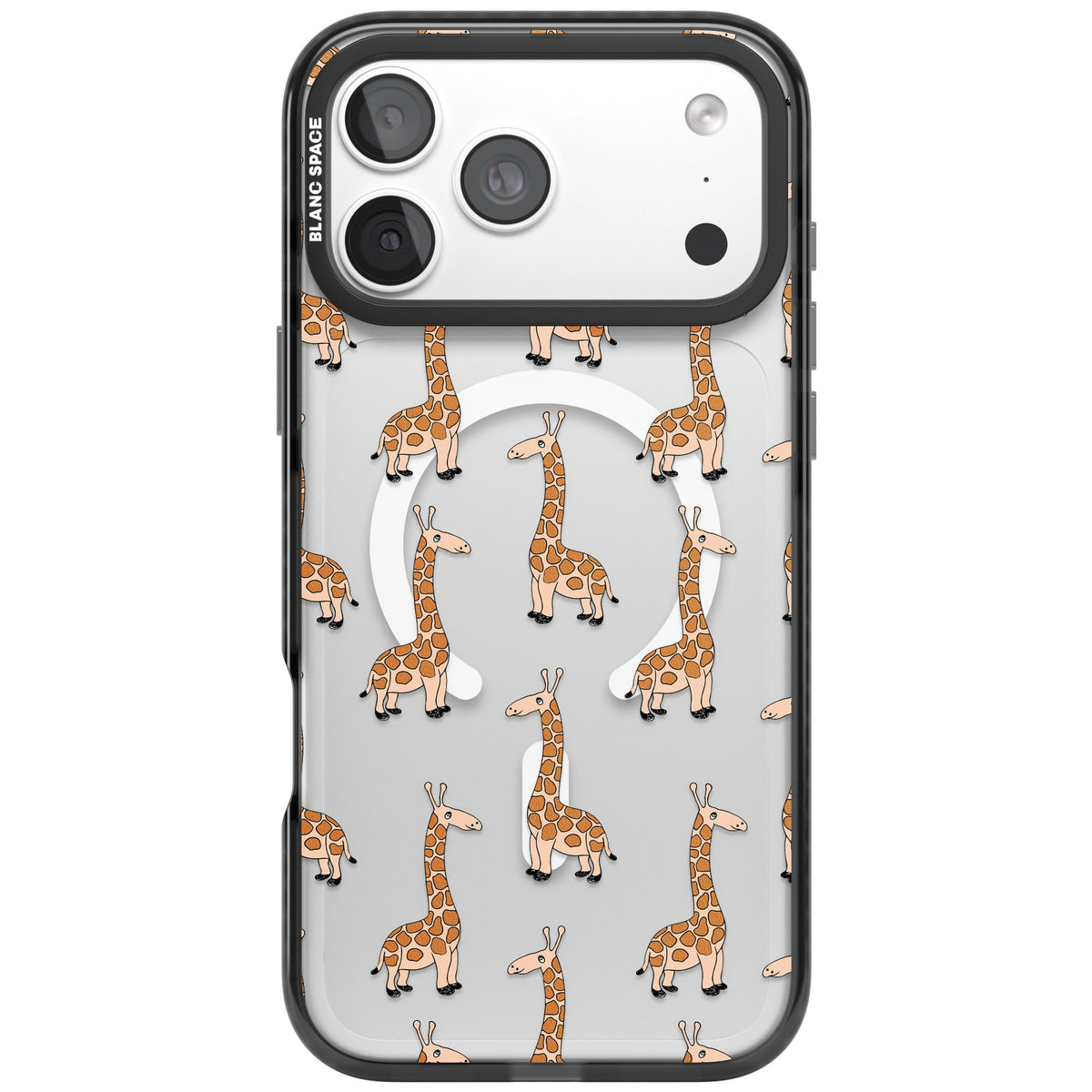 Cute Giraffe Pattern Clear iPhone 18 Pro Max Impact Pro Black Phone Case front