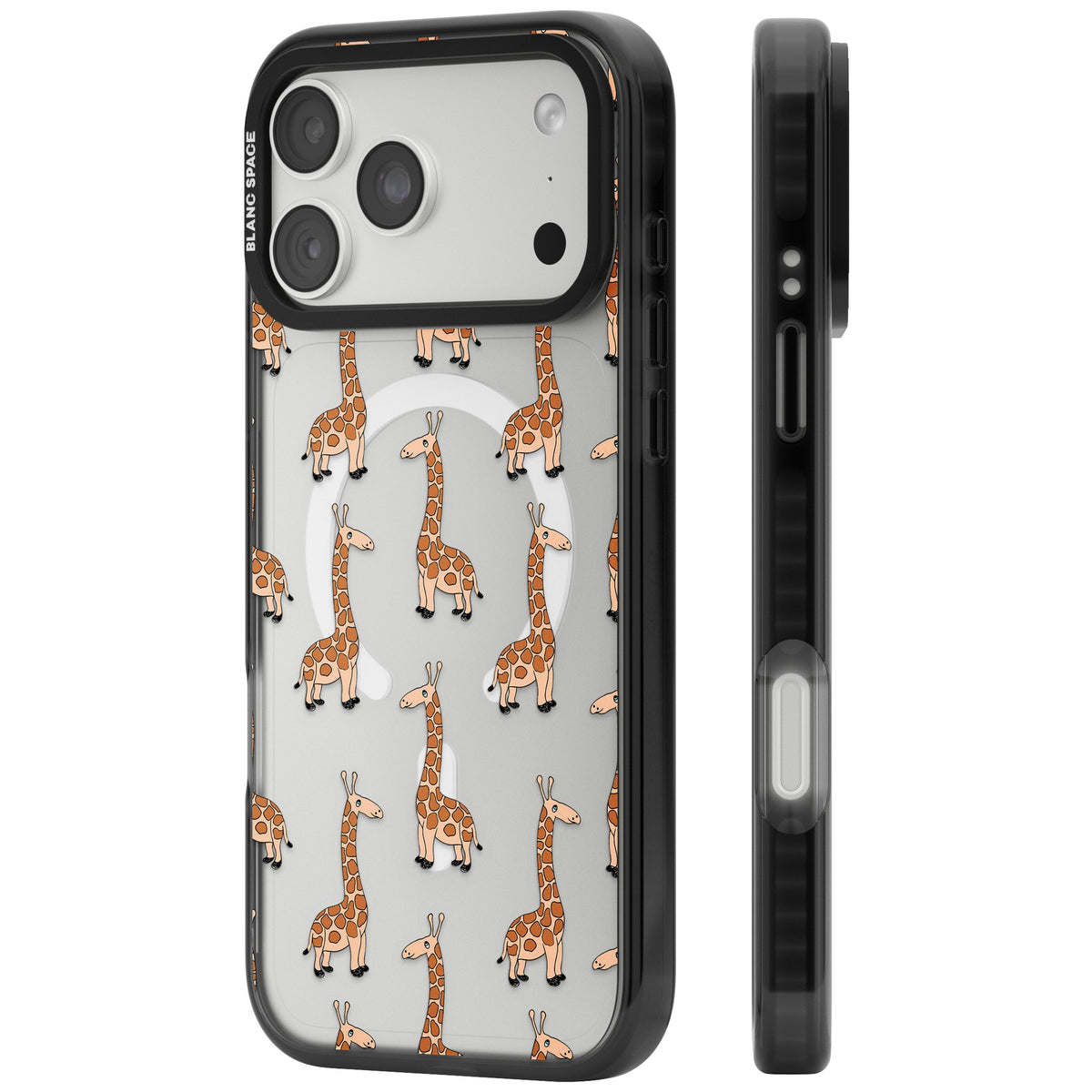 Cute Giraffe Pattern Clear iPhone 18 Pro Max Impact Pro Black Phone Case side