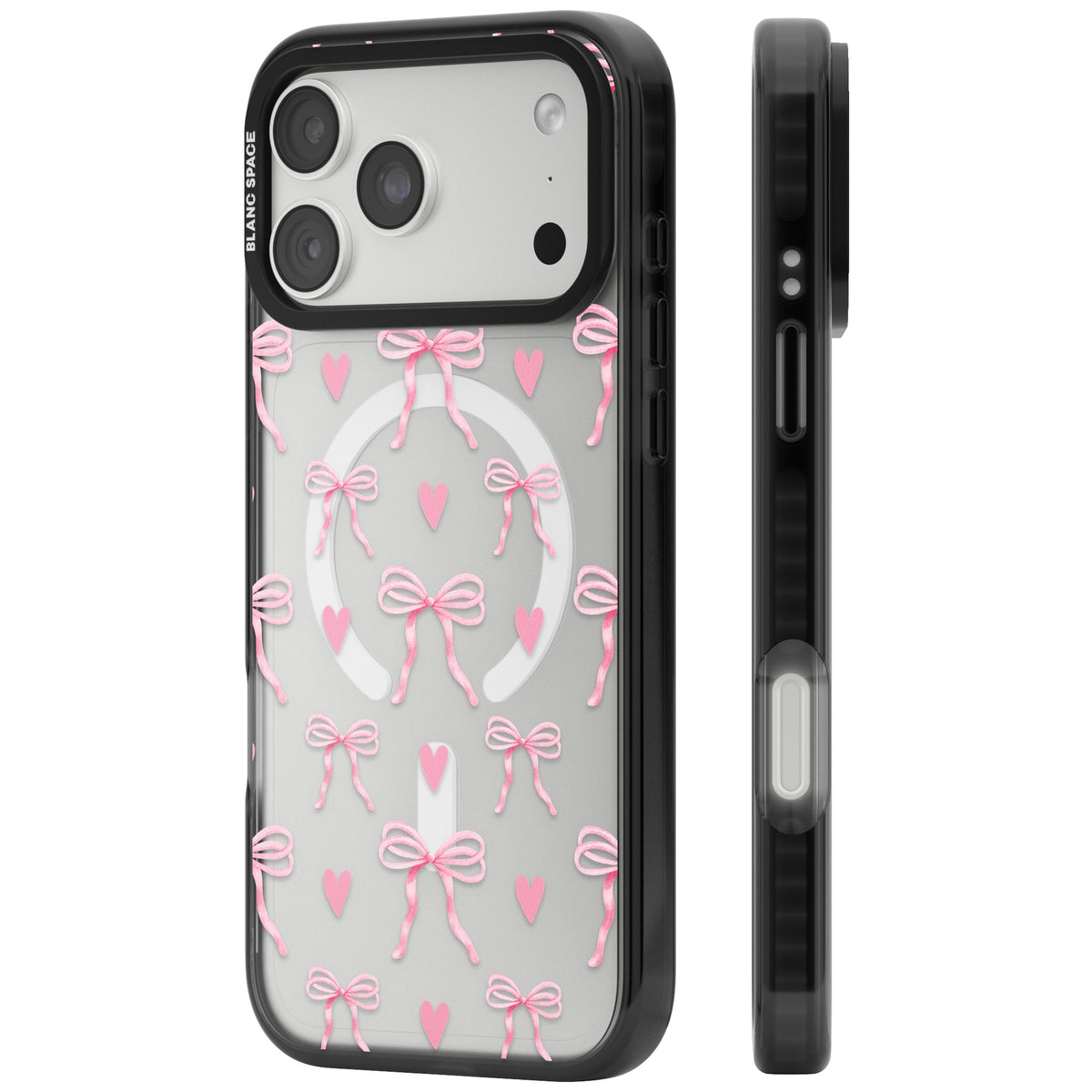 Pink Bows & Hearts iPhone 18 Pro Max Impact Pro Black Phone Case side