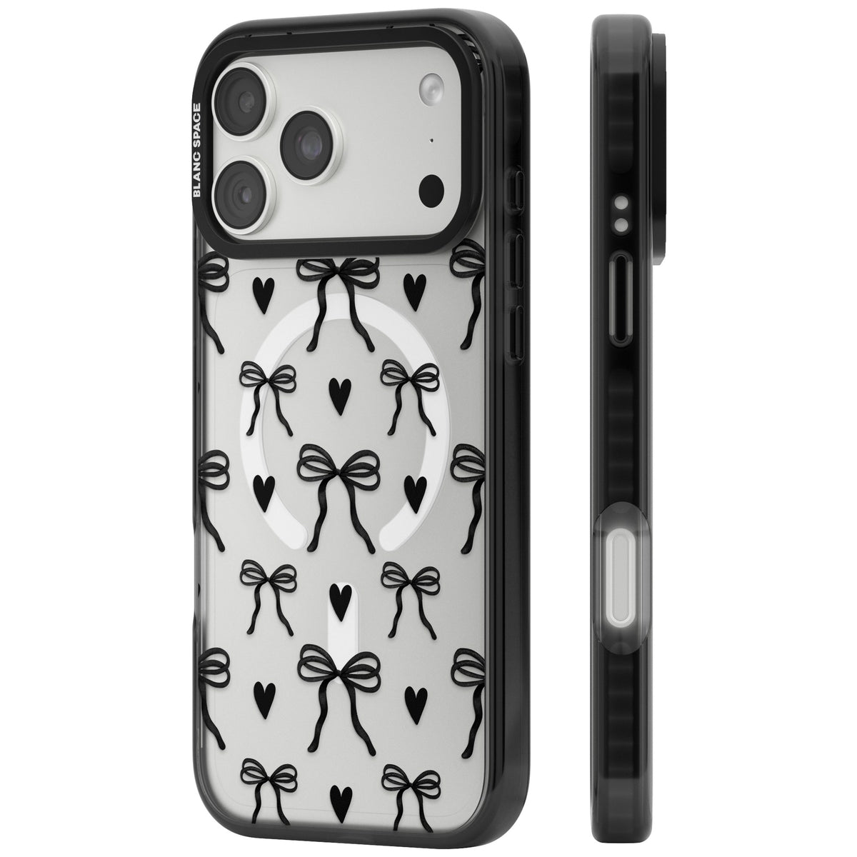 Black Bows & Hearts iPhone 18 Pro Max Impact Pro Black Phone Case side