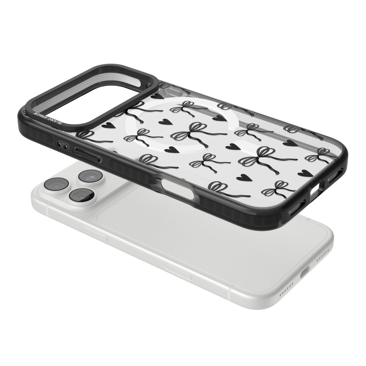 Black Bows & Hearts iPhone 18 Pro Max Impact Pro Black Phone Case angled