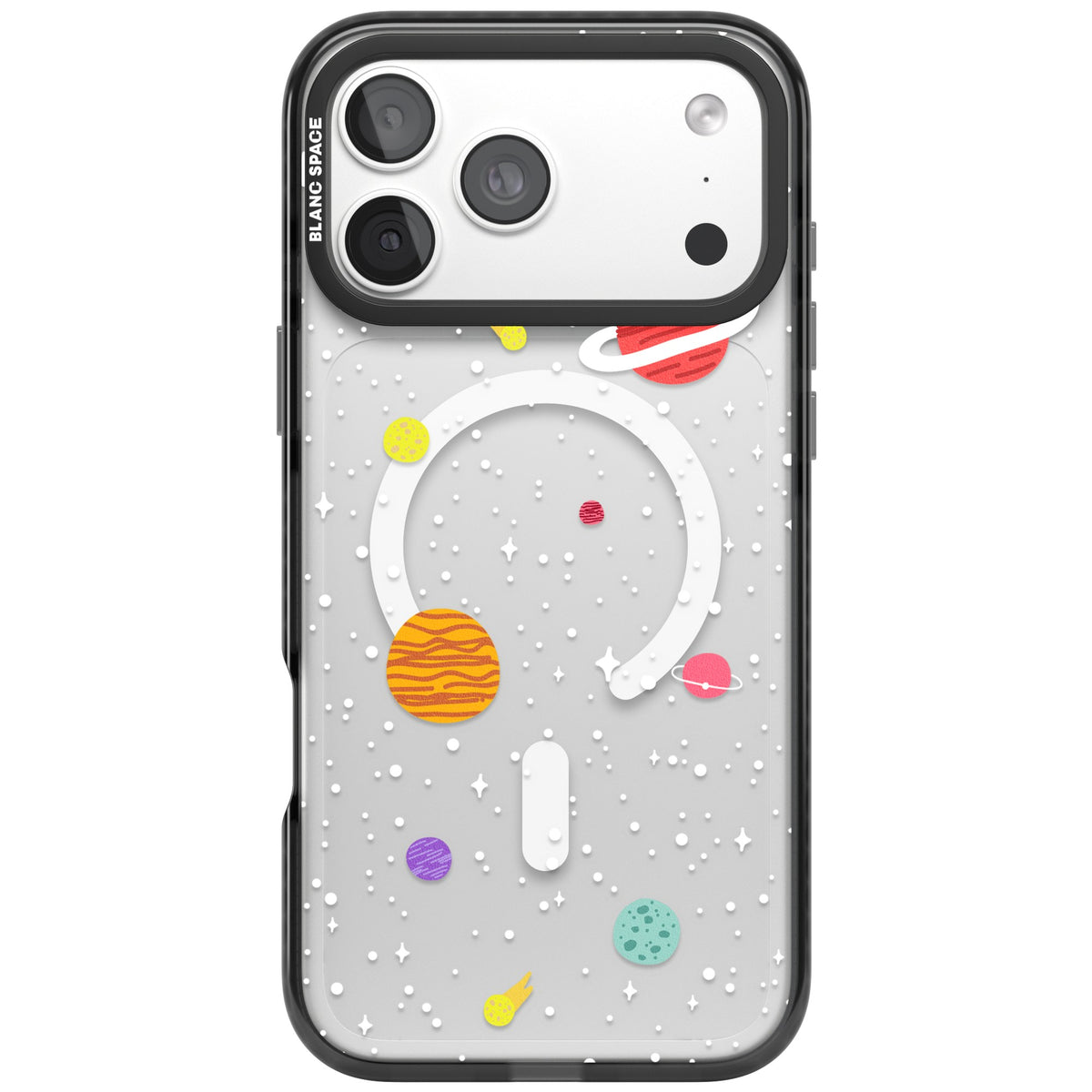 Cute Cartoon Planets (Clear) iPhone 18 Pro Max Impact Pro Black Phone Case front