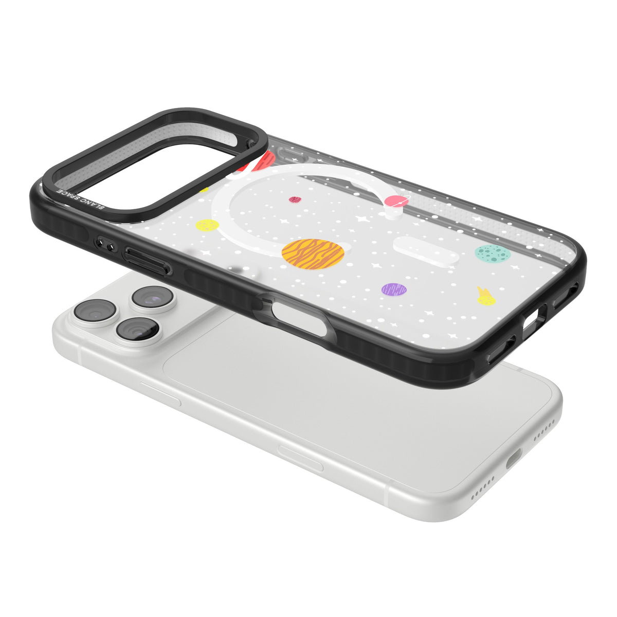 Cute Cartoon Planets (Clear) iPhone 18 Pro Max Impact Pro Black Phone Case angled