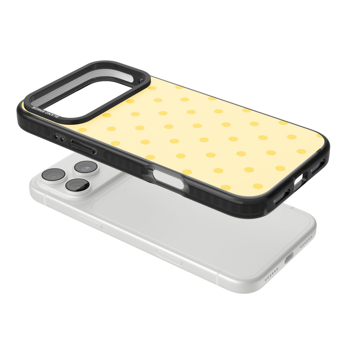 Butter Polka minimal iPhone case featuring sunny yellow polka dots on a soft pastel butter yellow background iPhone 18 Pro Max Impact Pro Black Phone Case angled