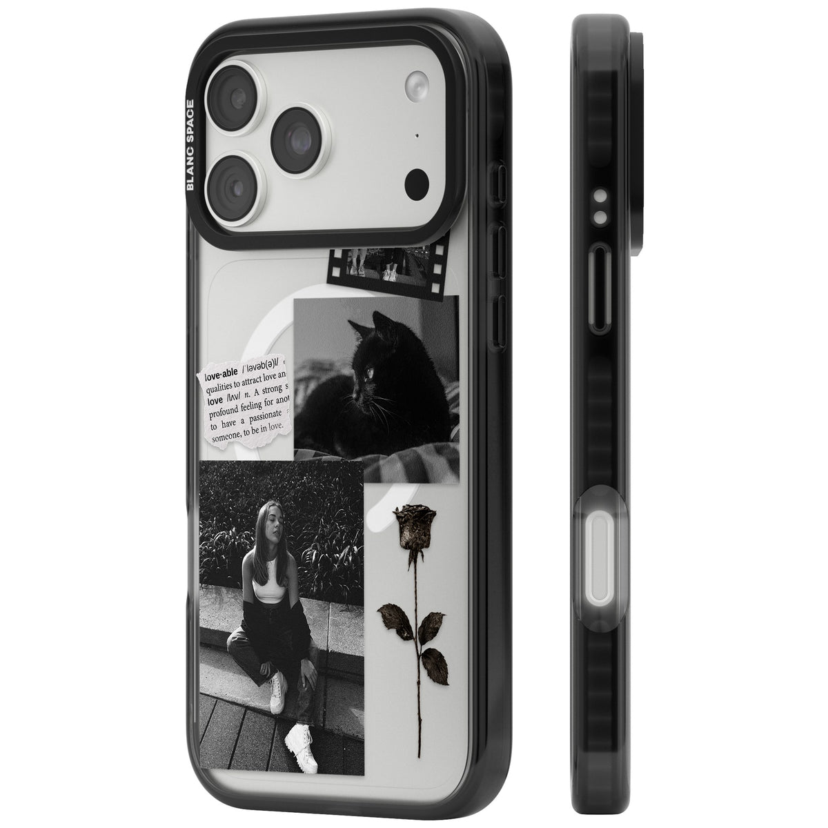 Personalised Black & White Scrapbook Photos iPhone 18 Pro Max Impact Pro Black Phone Case side