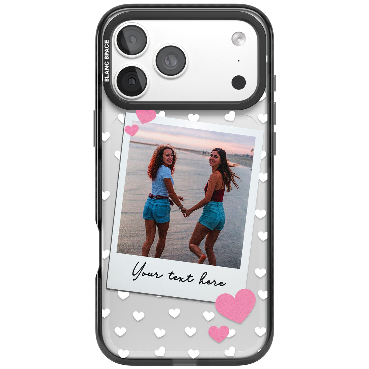 Personalised Hearts Instant Camera Photo iPhone 18 Pro Max Impact Pro Black Phone Case front