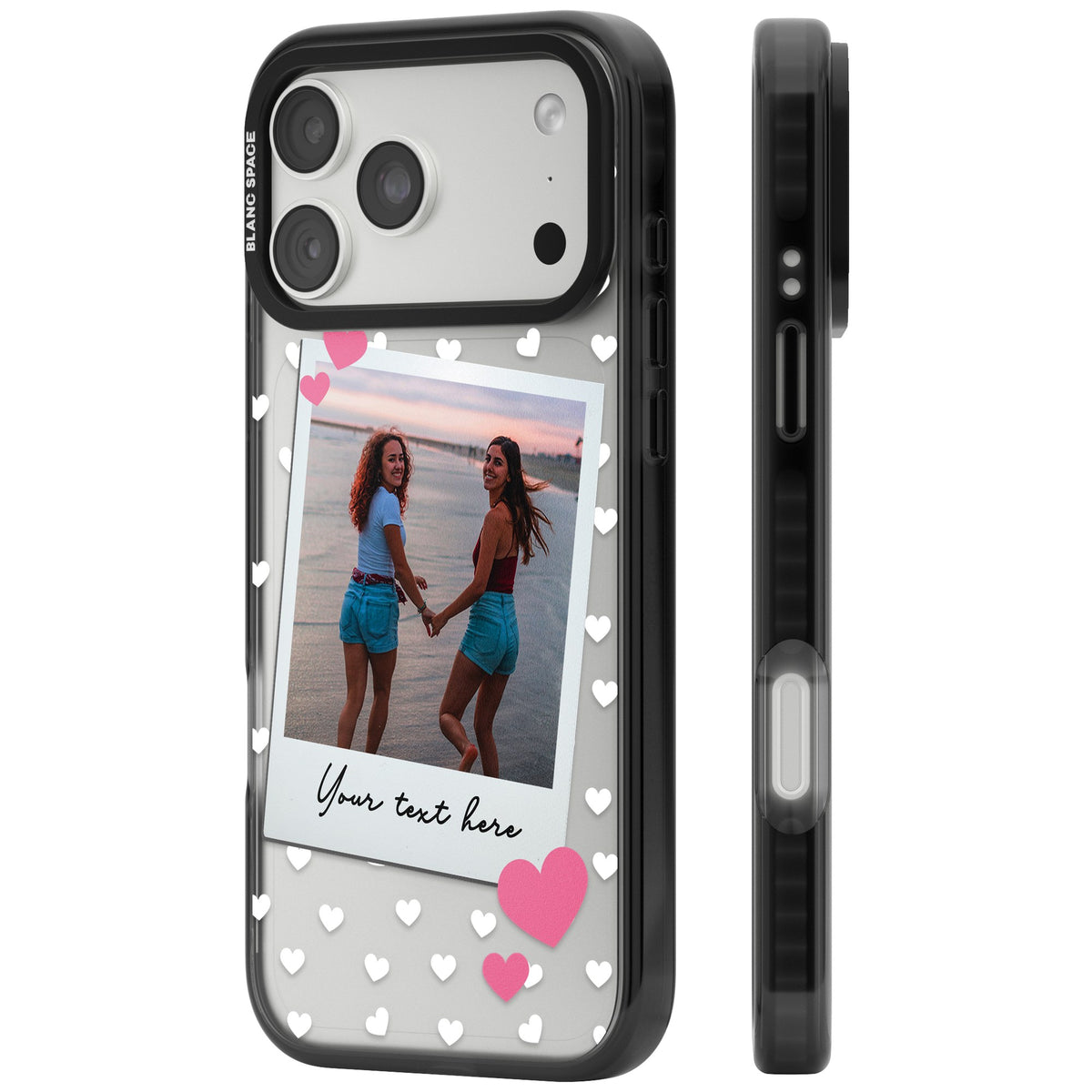 Personalised Hearts Instant Camera Photo iPhone 18 Pro Max Impact Pro Black Phone Case side