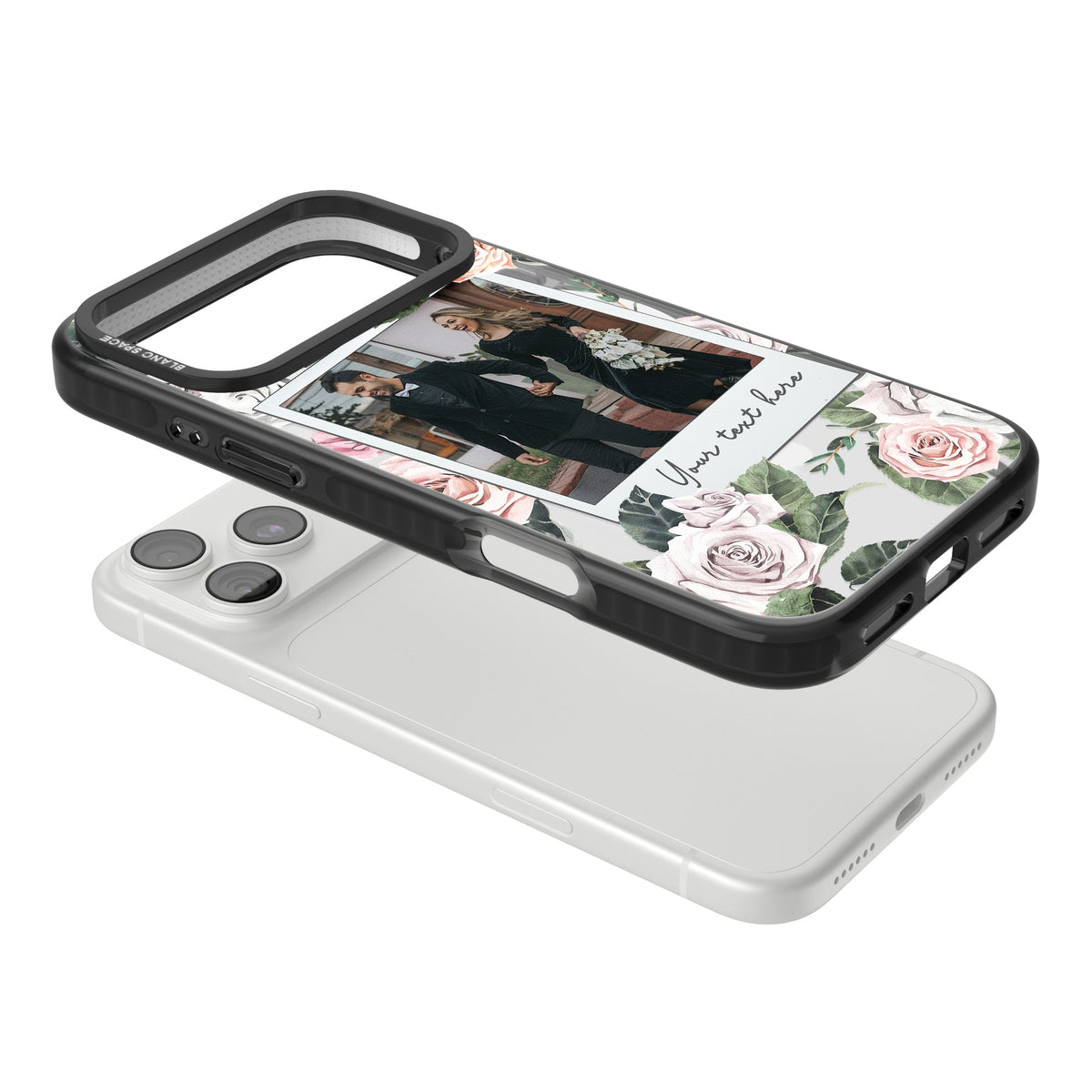 Personalised Floral Polaroid iPhone 18 Pro Max Impact Pro Black Phone Case angled