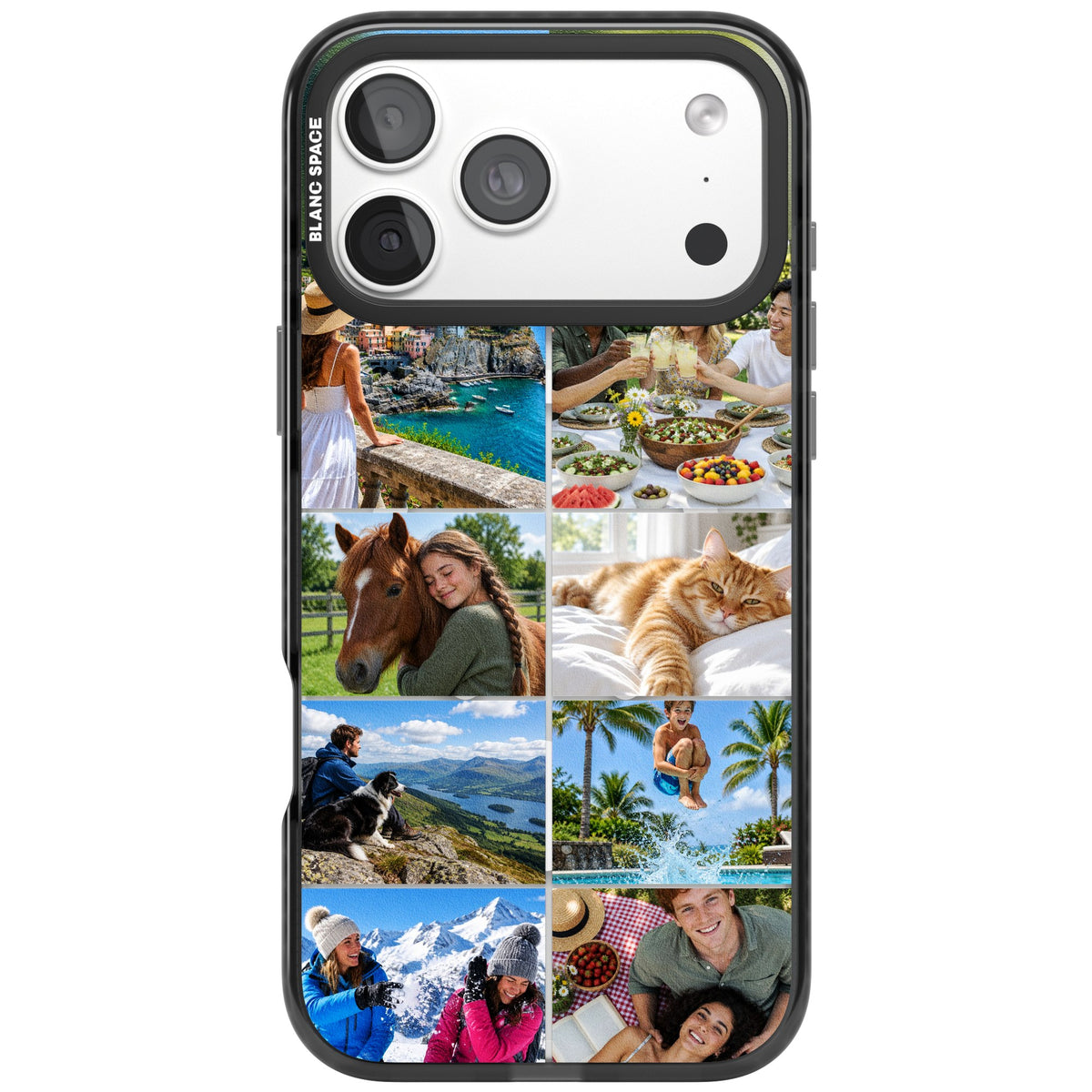 Personalised 8 Photo Grid custom photo iPhone case featuring an eight-panel collage layout with clean borders iPhone 18 Pro Max Impact Pro Black Phone Case front