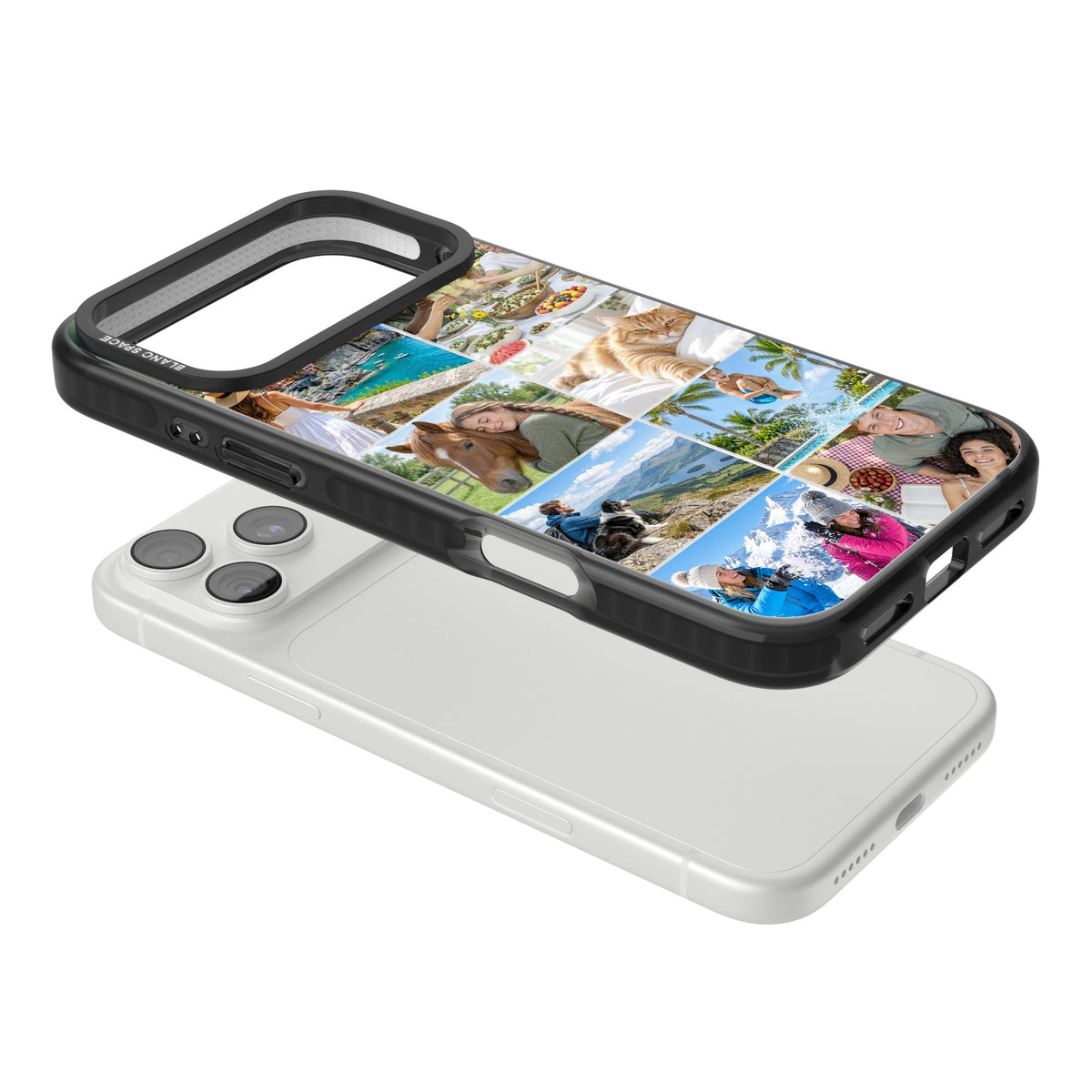 Personalised 8 Photo Grid custom photo iPhone case featuring an eight-panel collage layout with clean borders iPhone 18 Pro Max Impact Pro Black Phone Case angled