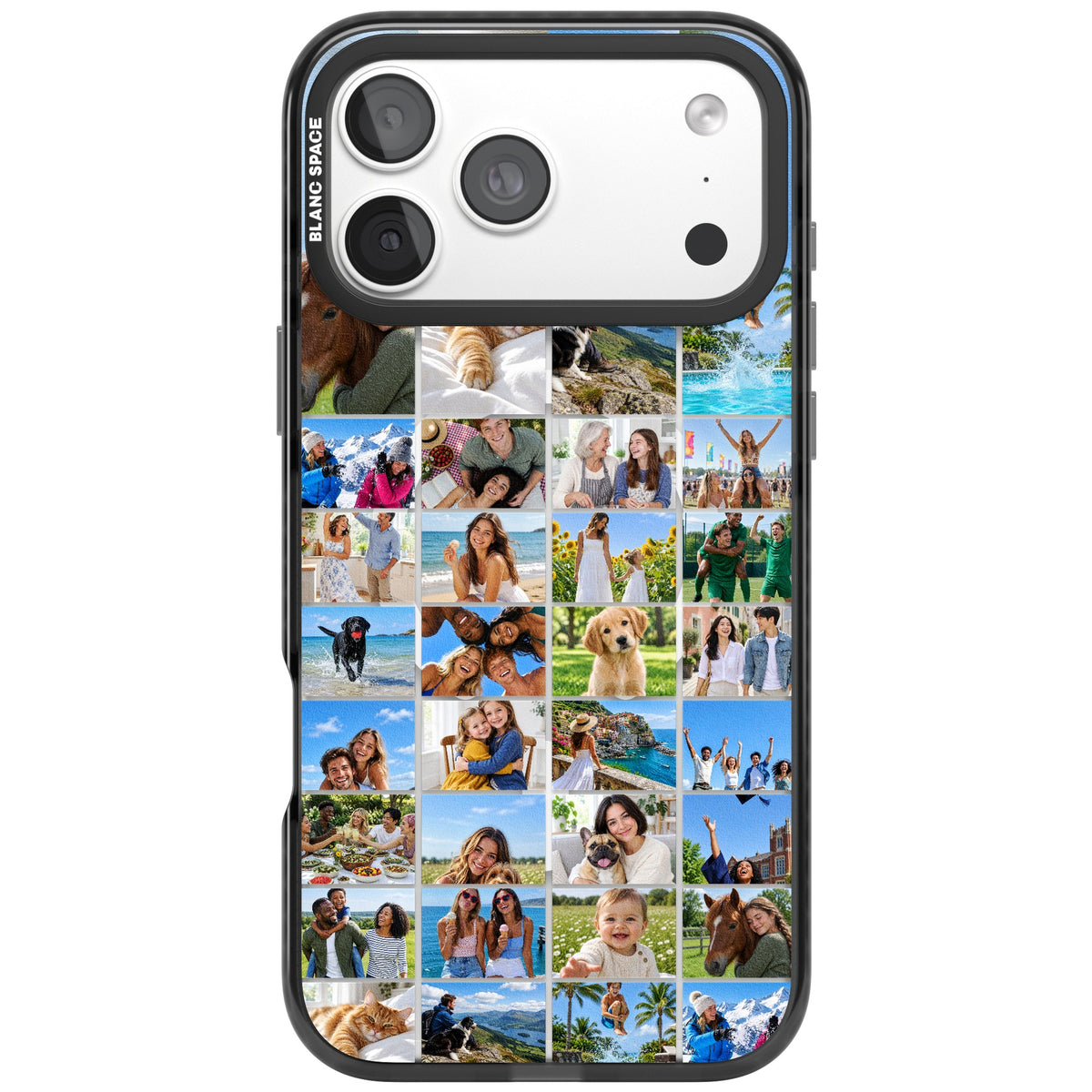 Personalised 32 Photo Squares custom iPhone case featuring a 32 square photo grid collage layout for your own pictures iPhone 18 Pro Max Impact Pro Black Phone Case front