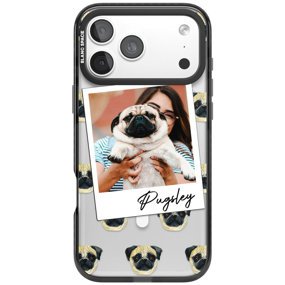Personalised Pug Instant Camera Photo iPhone 18 Pro Max Impact Pro Black Phone Case front