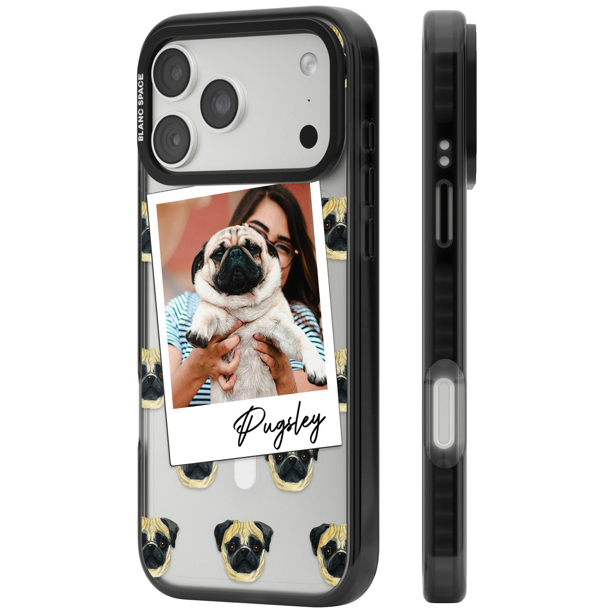 Personalised Pug Instant Camera Photo iPhone 18 Pro Max Impact Pro Black Phone Case side