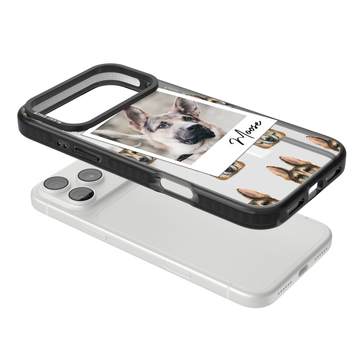 Personalised German Shepherd Instant Camera Photo iPhone 18 Pro Max Impact Pro Black Phone Case angled