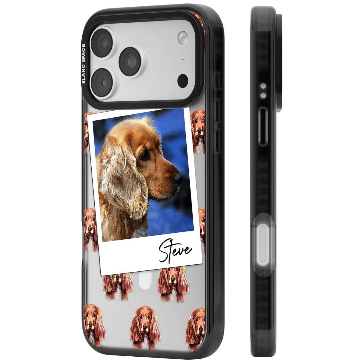 Personalised Cocker Spaniel Instant Camera Photo iPhone 18 Pro Max Impact Pro Black Phone Case side