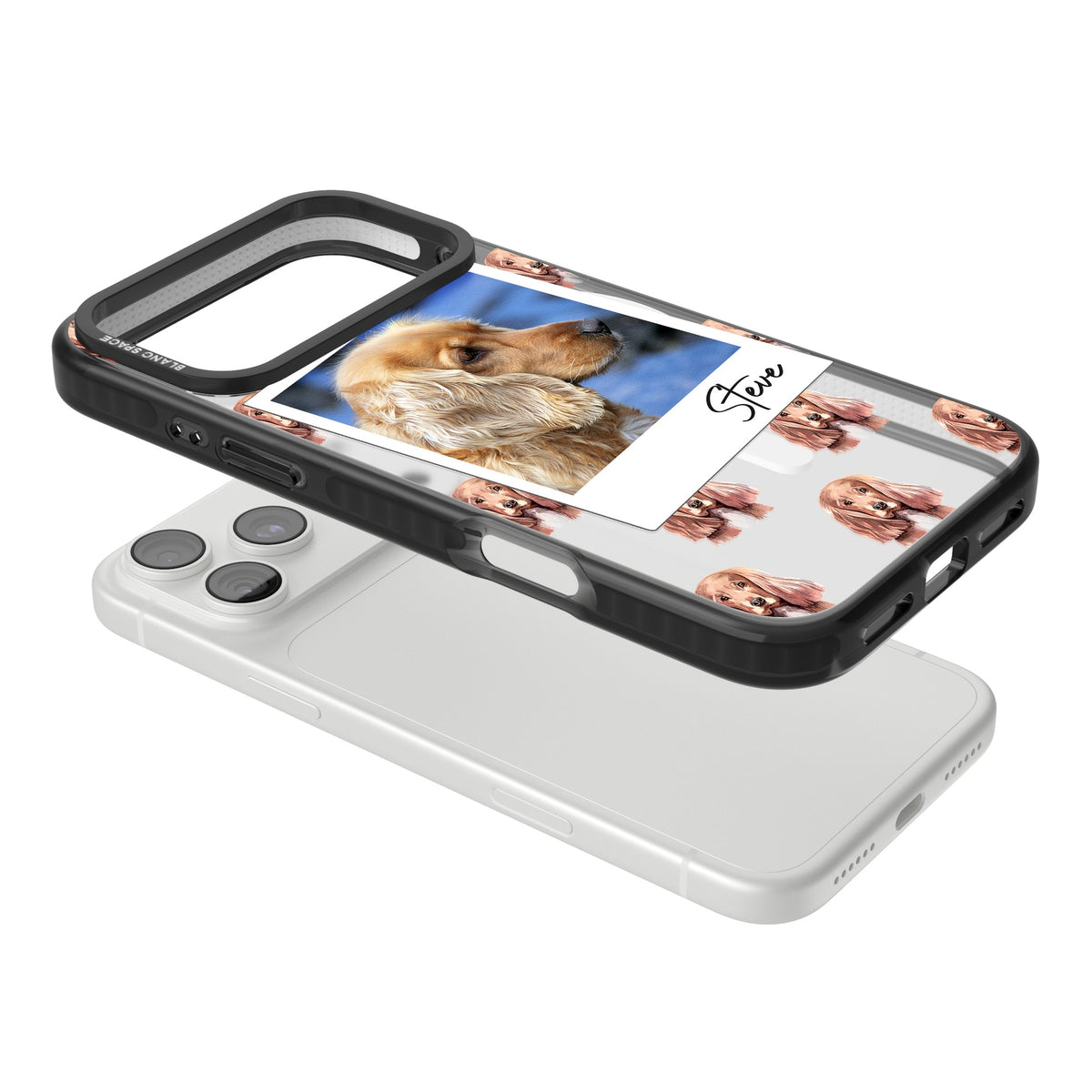Personalised Cocker Spaniel Instant Camera Photo iPhone 18 Pro Max Impact Pro Black Phone Case angled