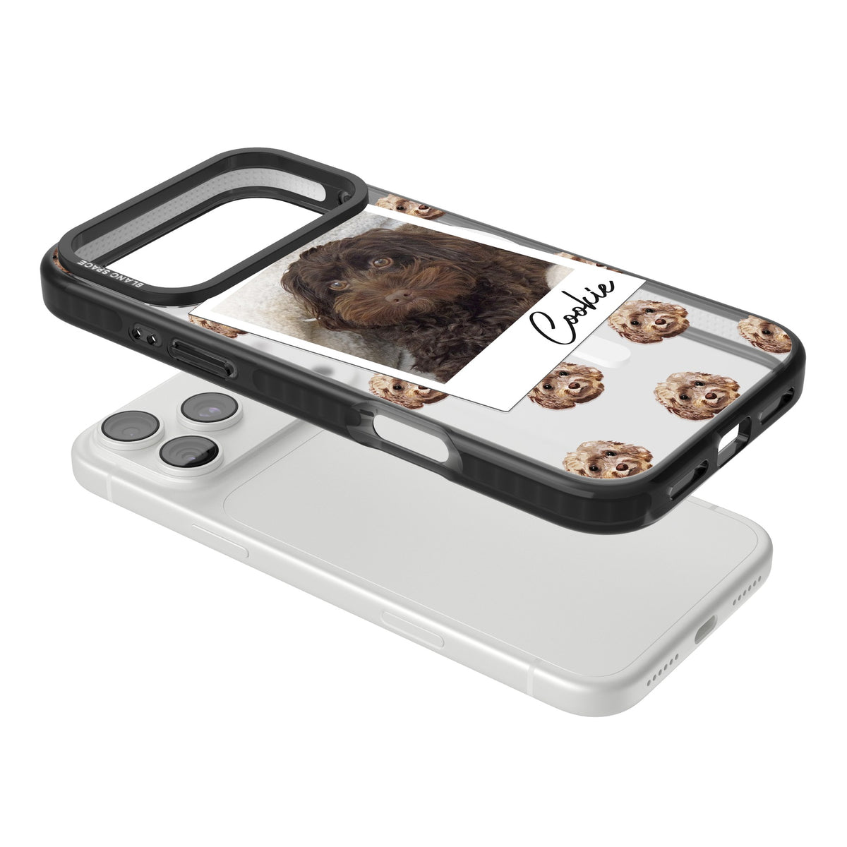 Personalised Brown Cockapoo Instant Camera Photo iPhone 18 Pro Max Impact Pro Black Phone Case angled