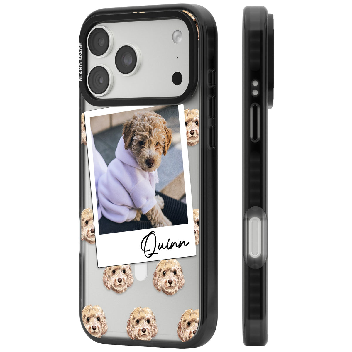 Personalised Cream Cockapoo Instant Camera Photo iPhone 18 Pro Max Impact Pro Black Phone Case side