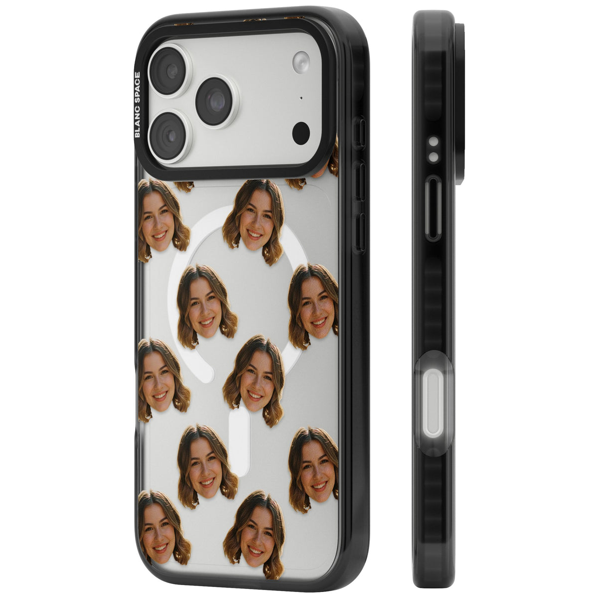 Falling Faces Pattern iPhone 18 Pro Max Impact Pro Black Phone Case side