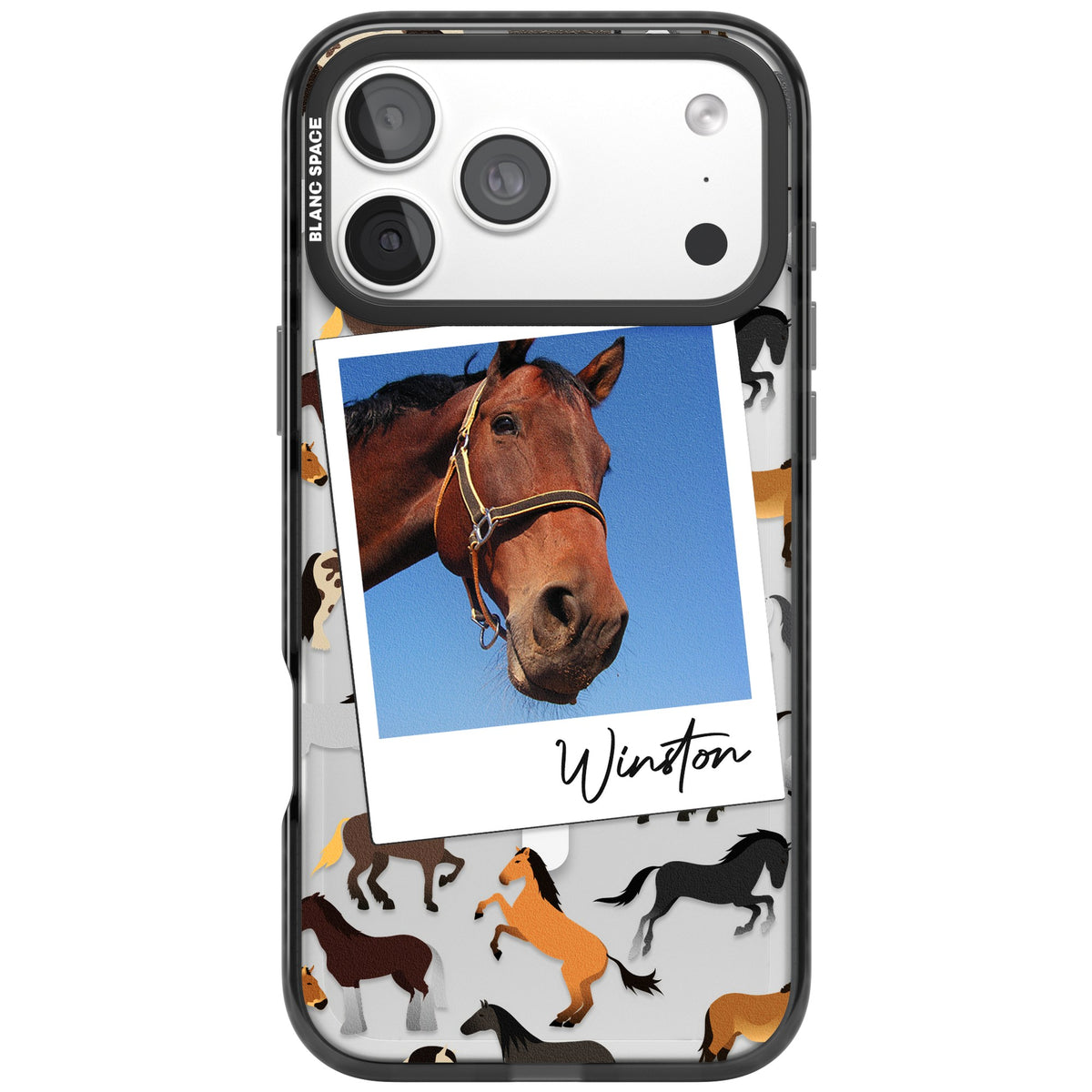 Personalised Horse Polaroid iPhone 18 Pro Max Impact Pro Black Phone Case front