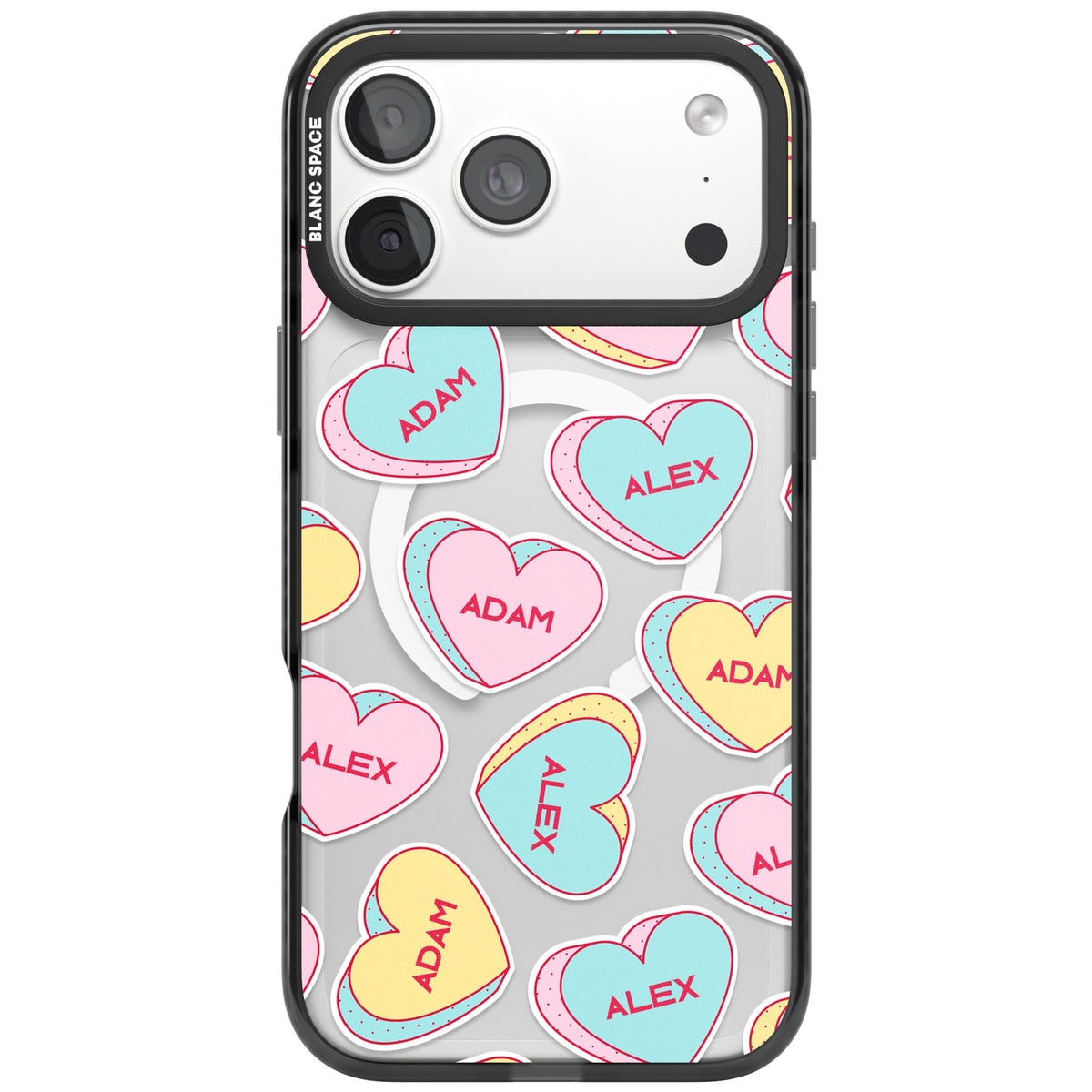 Personalised Love Heart Sweets iPhone 18 Pro Max Impact Pro Black Phone Case front