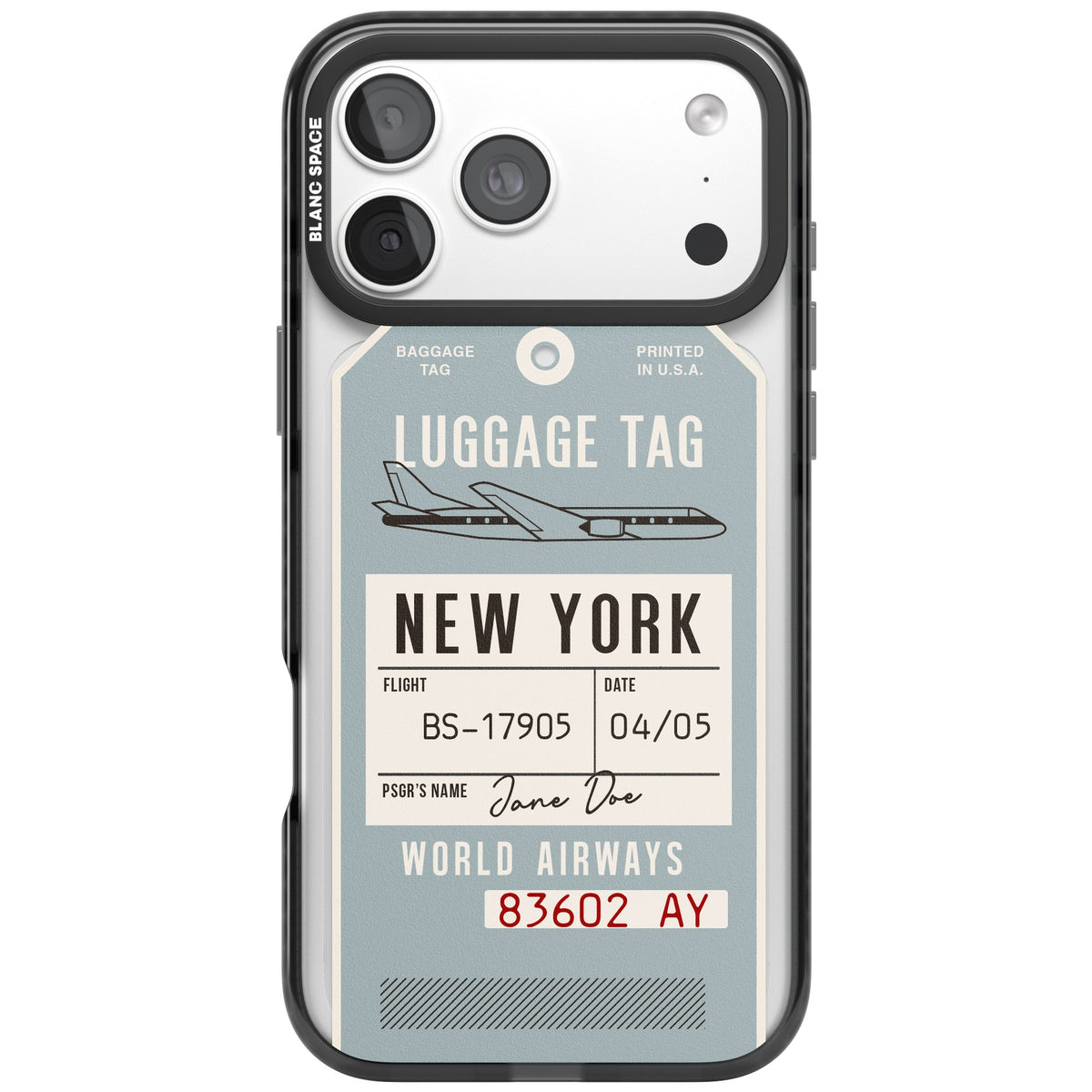 Personalised Vintage USA Luggage Tag iPhone 18 Pro Max Impact Pro Black Phone Case front