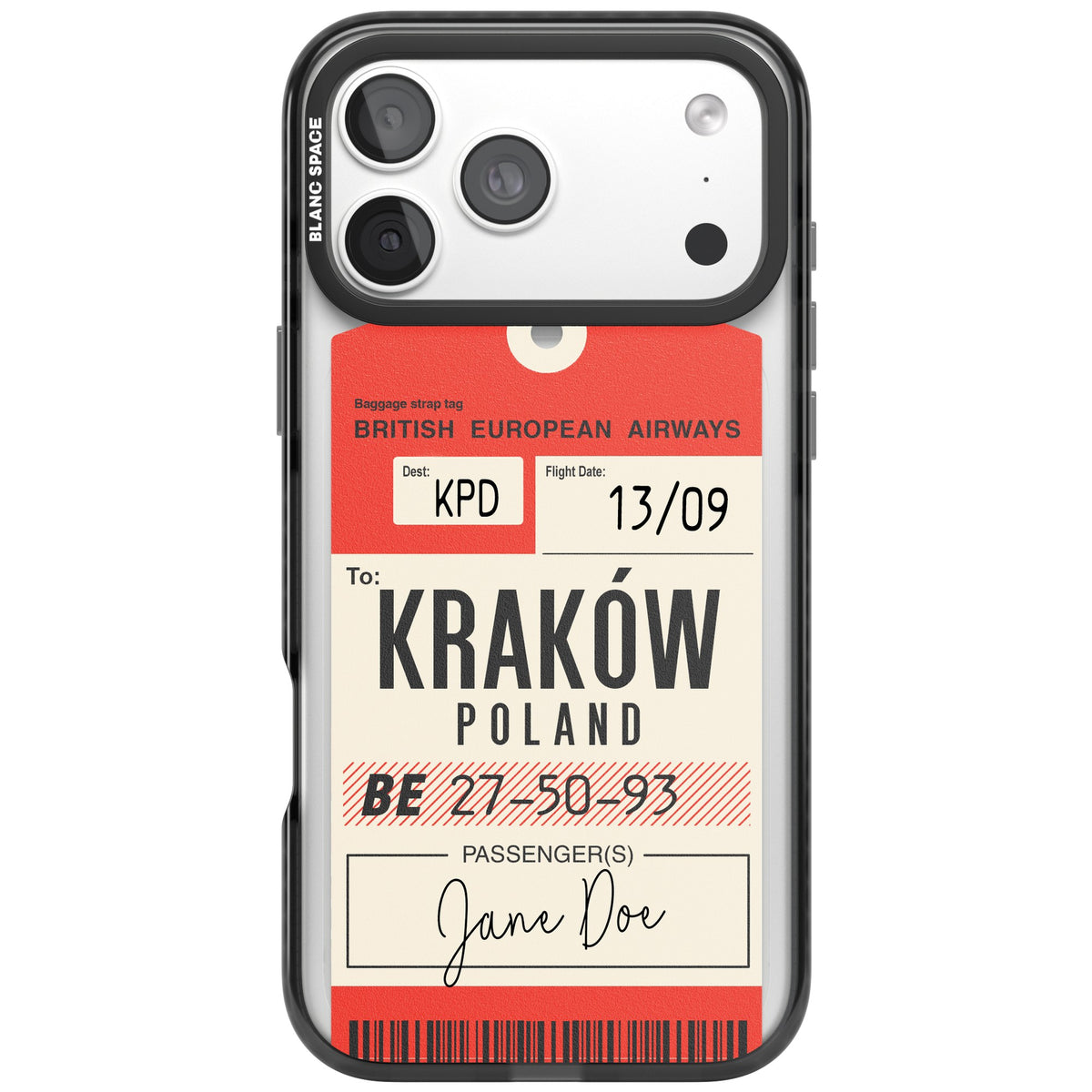 Personalised Vintage Luggage Tag iPhone 18 Pro Max Impact Pro Black Phone Case front