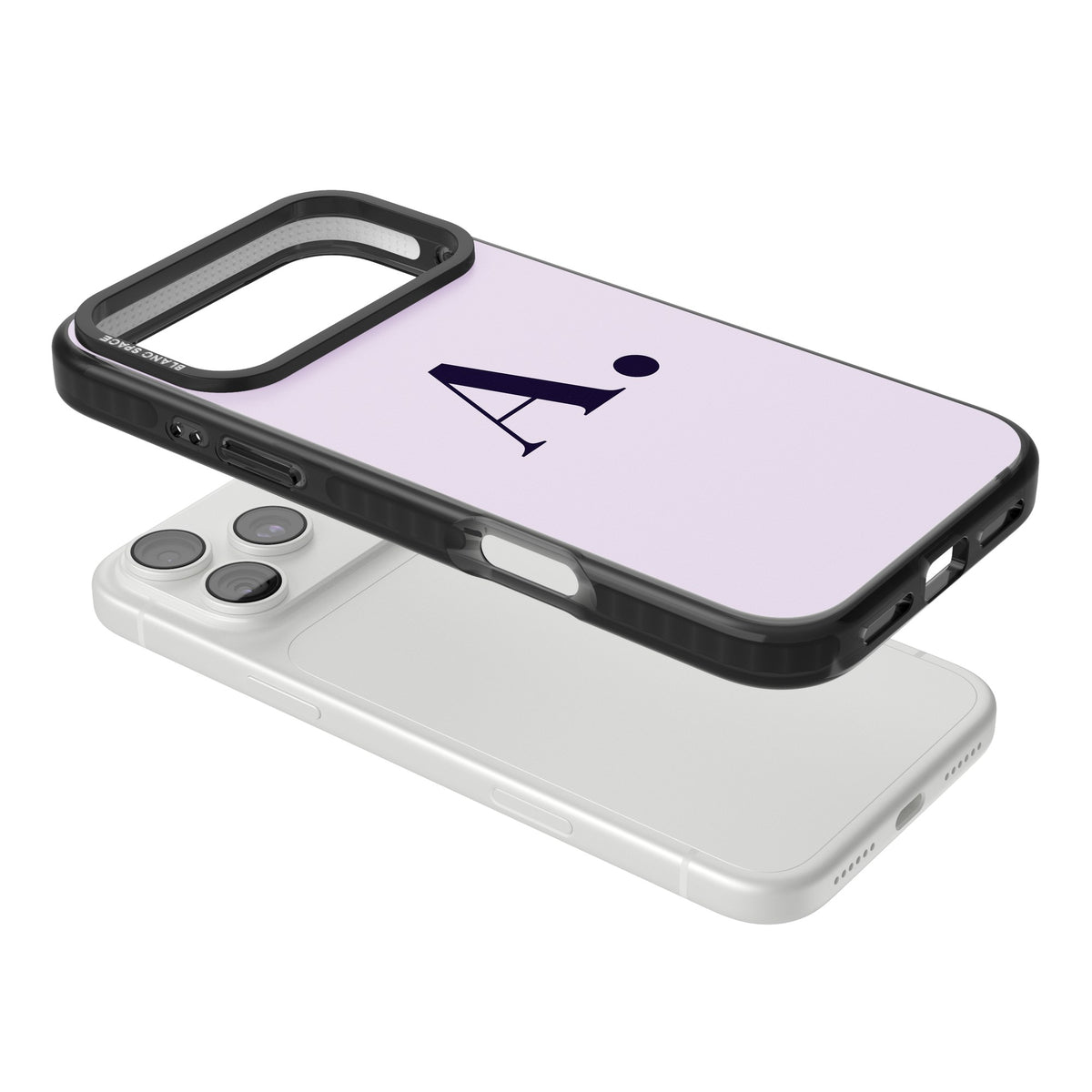 Personalised Big Initial minimal iPhone case featuring a large serif monogram letter on a soft lilac background iPhone 18 Pro Max Impact Pro Black Phone Case angled