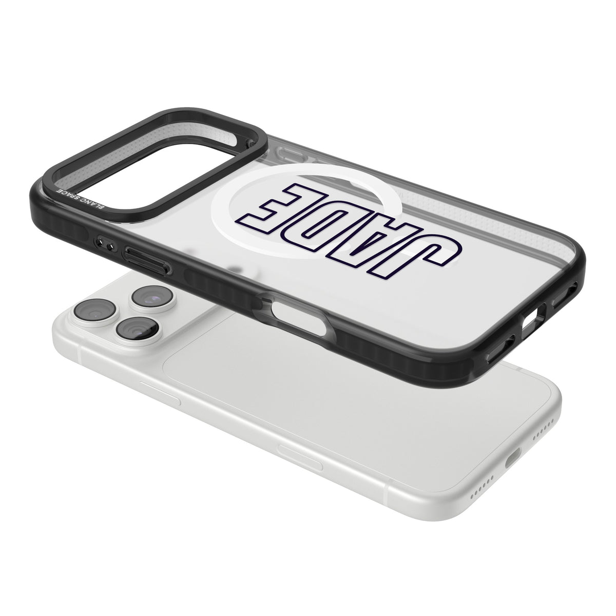Personalised Outline Name custom iPhone case featuring bold outline block lettering of a name on a clear case iPhone 18 Pro Max Impact Pro Black Phone Case angled