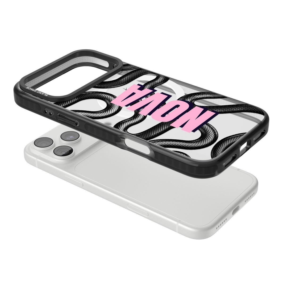 Personalised Black Kingsnake Name baddie iPhone case featuring coiling black snakes, clear background and custom name text iPhone 18 Pro Max Impact Pro Black Phone Case angled