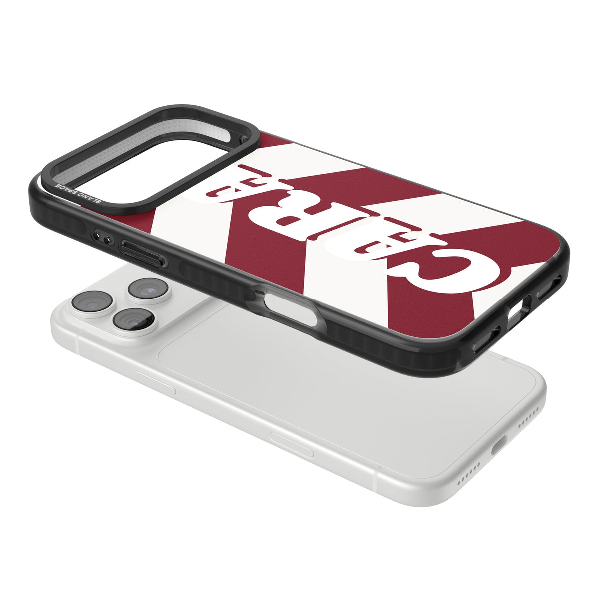 Personalised Burgundy Chevron Name preppy iPhone case featuring cream chevron stripes and a bold custom name iPhone 18 Pro Max Impact Pro Black Phone Case angled