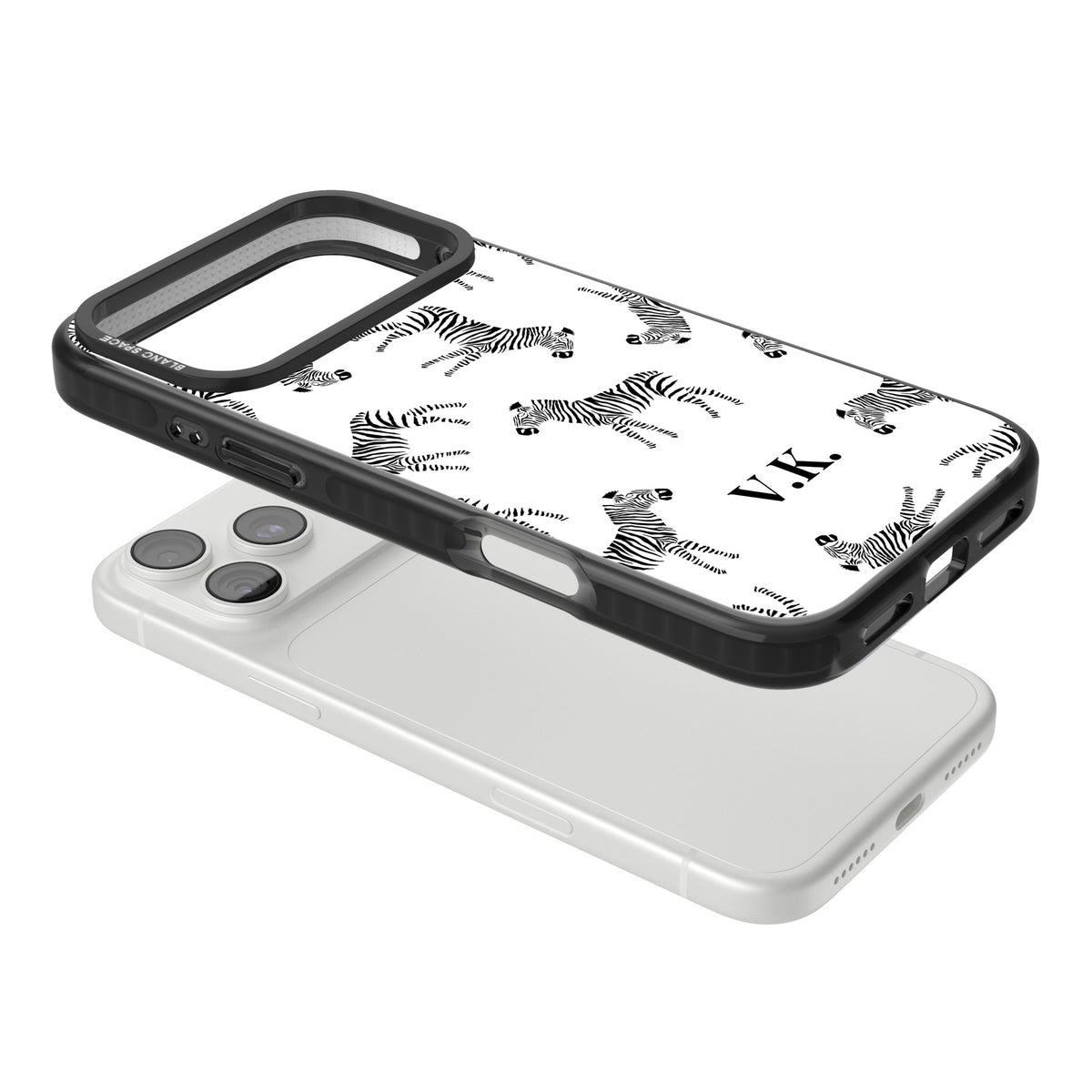 Personalised Monochrome Zebra iPhone 18 Pro Max Impact Pro Black Phone Case angled